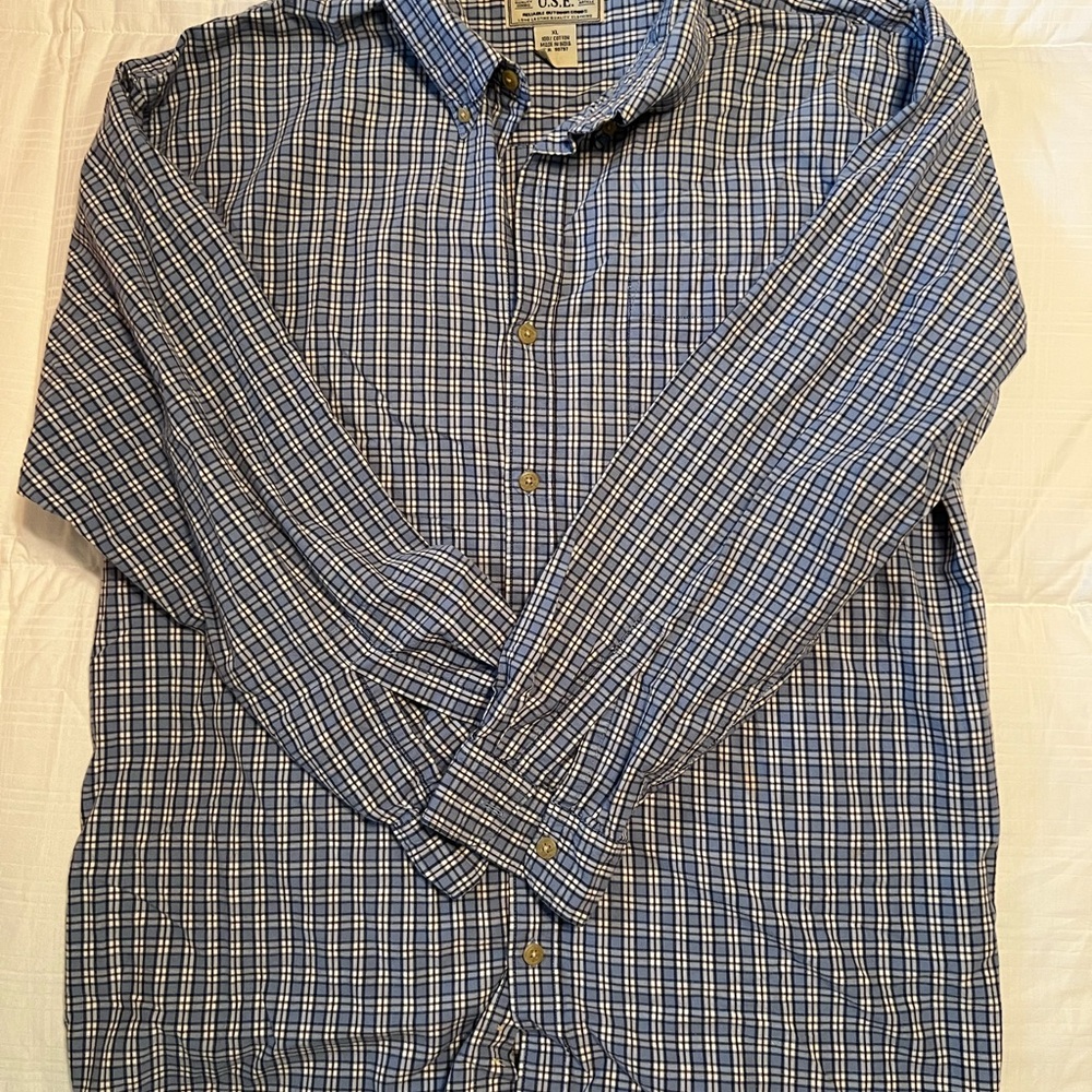 EUC US Expedition U.S.E. Men's Blue Long sleeve Plaid Shirt Size XL